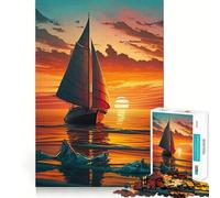 Rompecabezas de 1000 Piezas con diseño de velero al Atardecer para Adolescentes Juguete Mental para aliviar el estrés Corte (50x75cm)