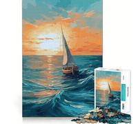 Rompecabezas de 1000 Piezas con diseño de velero al Atardecer para Adultos Mejora la Memoria y Alivia la ansiedad Bordes precisos Sorpresa navideña (38x26cm)