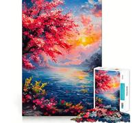 Rompecabezas de 1000 Piezas con diseño de velero al Atardecer y Flores de Cerezo para Adolescentes Ideal para ejercitar la Memoria, Relajarse y divertirse Diseño Divertido y Sorprendente 50x75cm