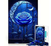Rompecabezas de 1000 Piezas con diseño de Ventana de Rosas Azules,Corte preciso,desafío Inteligente y Divertido,Ideal para el Ocio 50x75cm
