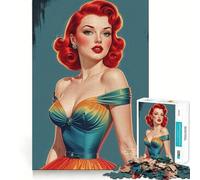 Rompecabezas de 1000 Piezas con diseño de Vestido Degradado Estilo Pin-up Vintage de Pelirroja para Adolescentes Juguete de lógica Tipo Tren Divertido y silencioso Corte Suave Regalo Encantador