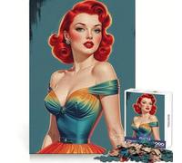 Rompecabezas de 1000 Piezas con diseño de Vestido Degradado Estilo Pin-up Vintage de Pelirroja para Adolescentes Juguete de lógica Tipo Tren Divertido y silencioso Corte Suave Regalo Encantador