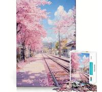 Rompecabezas de 1000 Piezas con diseño de vías de Tren en Flor de Cerezo Bordes Finos Juego de Actividades para ejercitar la Mente y Relajarse Regalo Divertido de Navidad (38x26cm)