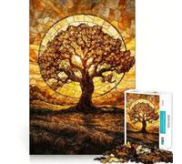 Rompecabezas de 1000 Piezas con diseño de vidrieras de árbol ámbar para Adultos Diversión,Entrenamiento Mental,Corte láser Actividad Relajante para Grupos en Interiores (38x52cm)