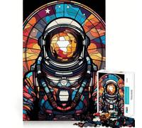 Rompecabezas de 1000 Piezas con diseño de vidrieras de astronautas Diversión precisa con articulaciones Juego cognitivo Diversión a Ritmo pausado Juego artístico para cumpleaños (38x52cm)