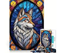 Rompecabezas de 1000 Piezas con diseño de vidrieras de Lobo Juego de Ejercicios de Pensamiento con Encaje Huecos Desafío Interactivo para el Cerebro en casa (38x52cm)