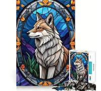 Rompecabezas de 1000 Piezas con diseño de vidrieras de Lobo para Adultos,para Mejorar la Capacidad Mental,Cortado con láser para un Ajuste, Ideal para una Noche Divertida en Familia (50x75cm)