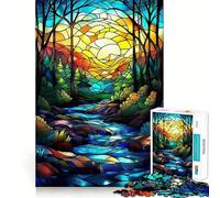 Rompecabezas de 1000 Piezas con diseño de vidrieras de un Bosque y Arroyo para Adultos Juguete Intelectual Relajante y Divertido Pieza de Arte 50x75cm