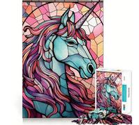 Rompecabezas de 1000 Piezas con diseño de vidrieras de Unicornio para Adultos Juego de Memoria Cerebral Encaje Huecos Actividad Relajante para un Descanso Mental (50x75cm)