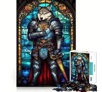 Rompecabezas de 1000 Piezas con diseño de vidrieras del Caballero Lobo para Adultos Diversión,Corte de precisión,Bordes Lisos Actividad Absorbente para Noches tranquilas (50x75cm)