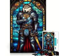 Rompecabezas de 1000 Piezas con diseño de vidrieras del Caballero Lobo para Adultos Juego Divertido y Relajante Corte láser Tiempo de Tranquilidad y Ejercicio Mental en casa (38x26cm)