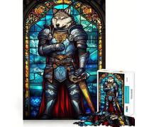 Rompecabezas de 1000 Piezas con diseño de vidrieras del Caballero Lobo para Adultos Mejora Mental,Juego,Corte láser para un Ajuste, diversión Familiar Nocturna (38x52cm)