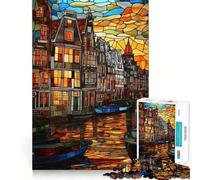 Rompecabezas de 1000 Piezas con diseño de vidrieras del Canal de Ámsterdam para Adolescentes Juguete para desarrollar la Mente y divertirse Diseño Elegante para armar Regalo Ideal 38x52cm