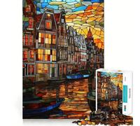 Rompecabezas de 1000 Piezas con diseño de vidrieras del Canal de Ámsterdam para Adultos Juguete para ejercitar la Mente Diversión Casual Corte de precisión Regalo artístico 50x75cm