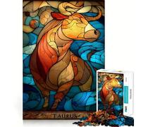 Rompecabezas de 1000 Piezas con diseño de vidrieras del Signo Zodiacal Tauro para Adolescentes Juguete Que desafía la Mente Pasatiempo Relajante Corte preciso Un Regalo Encantador 38x26cm