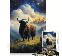 Rompecabezas de 1000 Piezas con diseño de Yak en un Paisaje montañoso con Templo Ideal para Adolescentes para desarrollar Habilidades y Pasar un rato entretenido Bordes nítidos