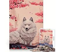 Rompecabezas de 1000 Piezas con diseño de Zorro bebé en Flor de Cerezo para Adultos Estimula la lógica,estimula el Pensamiento y Proporciona un Placer Relajante Cierre sin Costuras