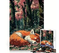 Rompecabezas de 1000 Piezas con diseño de Zorro durmiendo en un Bosque de cerezos en Flor, Ideal para Adolescentes Relájate, Mejora tu Mente y CREA una Obra de Arte nítida 38x52cm