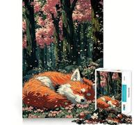 Rompecabezas de 1000 Piezas con diseño de Zorro durmiendo en un Bosque de cerezos en Flor, Ideal para Adolescentes Relájate, Mejora tu Mente y CREA una Obra de Arte nítida 38x52cm