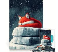 Rompecabezas de 1000 Piezas con diseño de Zorro durmiendo sobre una Roca Nevada, Ideal para Adolescentes Juguete para aliviar el estrés Diseño artístico y fácil de Usar 50x75cm