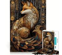 Rompecabezas de 1000 Piezas con diseño de Zorro Estilo Art Déco en vidrieras para Adultos y Adolescentes Juguete para el Tiempo Libre Decoración de Pared con Bordes precisos 50x75cm
