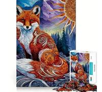 Rompecabezas de 1000 Piezas con diseño de Zorro ornamentado en un Paisaje de montaña para Adolescentes Refuerza la Memoria, Proporciona Momentos de Paz y es un Regalo clásico (38x52cm)