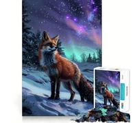 Rompecabezas de 1000 Piezas con diseño de Zorro Rojo y Auroras boreales para Adultos Juguete para ejercitar la Mente Imagen Suave y Relajante para armar Un Regalo Encantador (50x75cm)