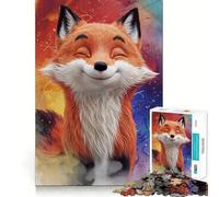 Rompecabezas de 1000 Piezas con diseño de Zorro Sonriente de Dibujos Animados para Adultos Juguete de lógica Pura, Relajante y Divertido Corte preciso Regalo increíble 38x26cm