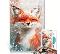 Rompecabezas de 1000 Piezas con diseño de Zorro Sonriente en la Nieve, Ideal para Adolescentes Mejora la Memoria y Ayuda a Relajarse Bordes limpios Artículo de Santa Claus 38x26cm