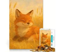 Rompecabezas de 1000 Piezas con diseño de Zorro Sonriente en un Campo de Trigo, Ideal para Adolescentes Juguete de lógica Mental para el Tiempo Libre Bordes Finos 38x52cm