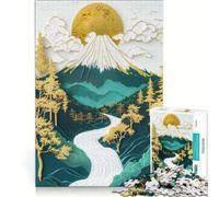 Rompecabezas de 1000 Piezas con diseño del Monte Fuji en Oro y Azul Celestial Juego Familiar, Actividades Divertidas para Hacer en casa, cumpleaños y Navidad 38x52cm