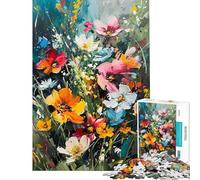 Rompecabezas de 1000 Piezas con diseño Floral Colorido de Flores Silvestres Juego Relajante para armar cumpleaños y Navidad (tamaño 38x52cm)