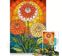 Rompecabezas de 1000 Piezas con diseño Floral de Dalia Vibrante en vidrieras Juguete Que desafía la Mente Troquelado de Alta precisión Un Reto Divertido para Pasar el Tiempo (38x52cm)