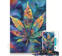 Rompecabezas de 1000 Piezas con diseño Floral de Hojas de Cannabis teñidas con la técnica Tie-Dye para Adultos Juguete para ejercitar la Mente Ideal para Relajarse Corte Perfecto Regalo Memorable