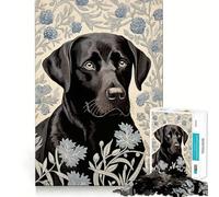 Rompecabezas de 1000 piezas con diseño floral de Labrador negro Juego de articulaciones afiladas,entrenamiento mental,diversión,juego para momentos acogedores,decoración navideña para la pared 50x75cm
