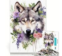 Rompecabezas de 1000 Piezas con diseño Floral de Lobos en Acuarela para Adultos Diversión,Corte de precisión,Bordes Lisos Actividad Absorbente para Noches tranquilas (38x52cm)