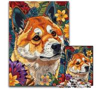 Rompecabezas de 1000 Piezas con diseño Floral de Perro Shiba Inu Rompecabezas desafiantes Juego Familiar Creativo decoración del hogar Adolescentes 1000 Piezas(38x26cm)