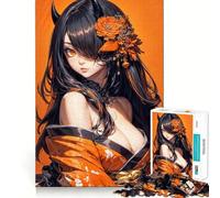 Rompecabezas de 1000 Piezas con diseño Floral Naranja de Chica Anime para Adultos Juguete para estimular la lógica Divertido y Elegante Regalo (38x52cm)