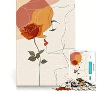 Rompecabezas de 1000 Piezas con diseño Lineal de Mujer y Rosa Juego Mental Divertido con Piezas de Ajuste preciso y sin Costuras Actividad Relajante para Grupos en Interiores (50x75cm)