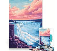 Rompecabezas de 1000 Piezas con diseño Minimalista de Las Cataratas del Niágara al Atardecer en Tonos Pastel Ilustración artística Juguete para Resolver Problemas Tiempo de Juego Tranquilo Regalo de