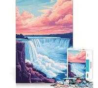 Rompecabezas de 1000 Piezas con diseño Minimalista de Las Cataratas del Niágara al Atardecer en Tonos Pastel Ilustración artística precisa Juguete para ejercitar la Mente y la Paz Pieza de Arte