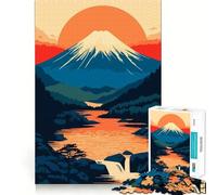 Rompecabezas de 1000 Piezas con diseño Minimalista del Monte Fuji al Atardecer Juego de ensamblaje Limpio Regalo Ideal para Relajarse y Disfrutar de la Navidad Decoración navideña (38x26cm)