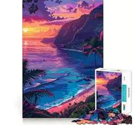 Rompecabezas de 1000 Piezas con diseño Pixel Art de Puesta de Sol Hawaiana,Ideal para divertirse resolviendo Problemas,un Juego Tranquilo para Pasar el rato (38x26cm)