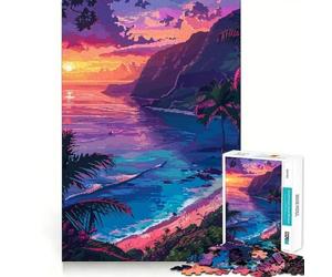 Rompecabezas de 1000 Piezas con diseño Pixel Art de Puesta de Sol Hawaiana,Ideal para divertirse resolviendo Problemas,un Juego Tranquilo para Pasar el rato (38x26cm)