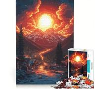 Rompecabezas de 1000 Piezas con diseño pixelado de un Pueblo de montaña al Atardecer Ideal para Decorar la Pared o para divertirse en casa Colección de Artistas Bellas Artes 50x75cm