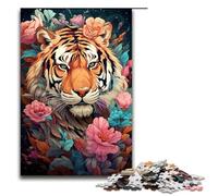 Rompecabezas de 1000 Piezas con diseño psicodélico de fantasía Floral y Tigre para Adultos Juego Familiar de Madera (tamaño 75 x 50 cm)