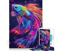 Rompecabezas de 1000 Piezas con diseño psicodélico de pez Betta neón para Adultos Juguete de lógica Fina, Divertido y silencioso Bordes limpios Regalo Memorable (38x52cm)