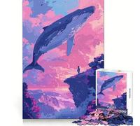 Rompecabezas de 1000 Piezas con diseño Retro Rosa lofi de Ballena para Adolescentes Pensamiento Claro, interacción Suave, Encaje Firme, Bonito Regalo (38x26cm)