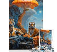 Rompecabezas de 1000 Piezas con diseño Surrealista de Tigres Setas Juego Educativo de análisis y lógica Juguetes antiestrés únicos para cumpleaños y Navidad (26x38cm)