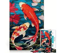 Rompecabezas de 1000 Piezas con diseño Tradicional japonés de Peces koi, Bordes limpios y decoración Divertida para Resolver Problemas, Ideal para Pasar un Buen rato (38x52cm)